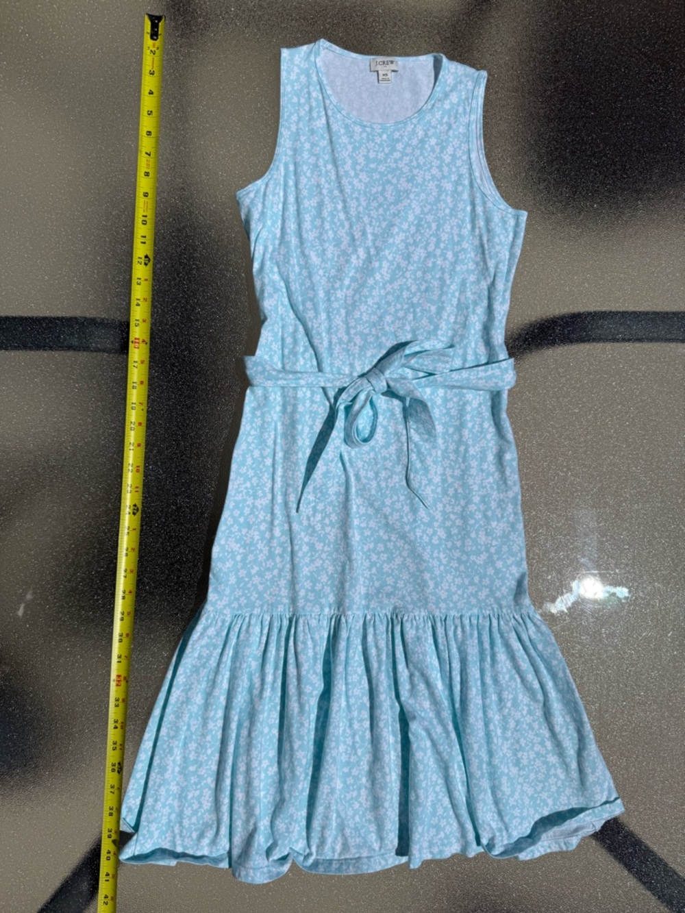 J. Crew Factory Aqua Floral Tie-Waist Midi Dress